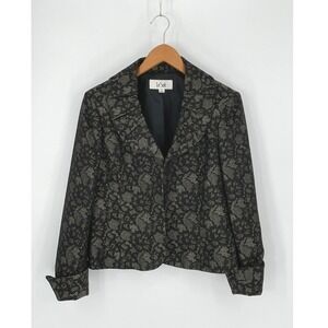 VTG Le Suit Womens Blazer Size 10 Jacket Black Gold Metallic Lace Floral Ruffle